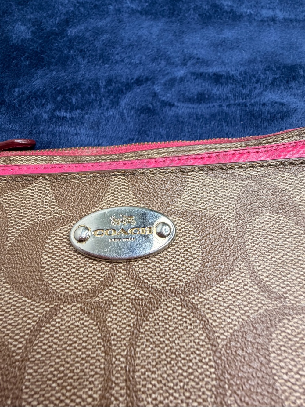 Coach Brown Signature Canvas Wristlet with Pink Trim - Picture 8 of 8